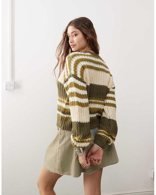 Noisy May Brown Chunky Open Knit Jumper