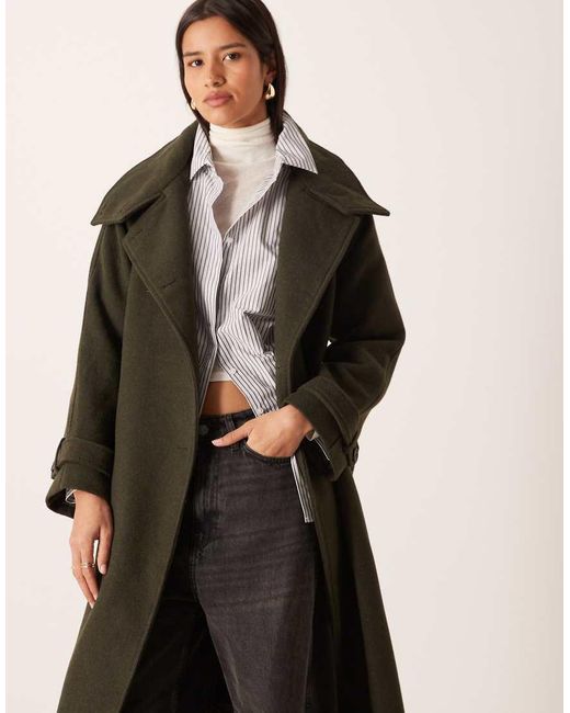 Gina Tricot Black Wool Belted Midaxi Coat With Funnel Neck Detail