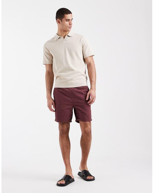 Brave Soul Red Pull On Chino Shorts for men