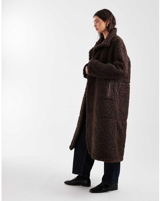 Object Multicolor Borg Lined Faux Shearling Reversible Maxi Coat