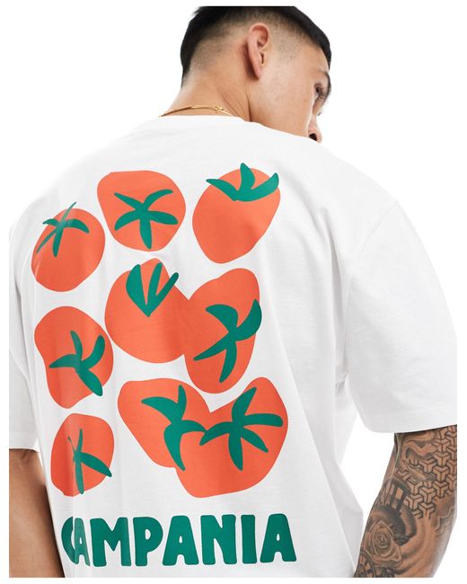 T-shirt oversize à imprimé tomates au dos ASOS pour homme en coloris White