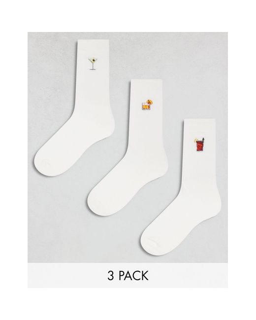 ASOS White 3 Pack Sock With Drinks Embroidery for men