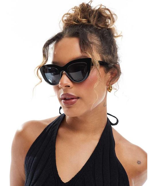 Occhiali Da Sole Cat-Eye Neri di Pieces in Black