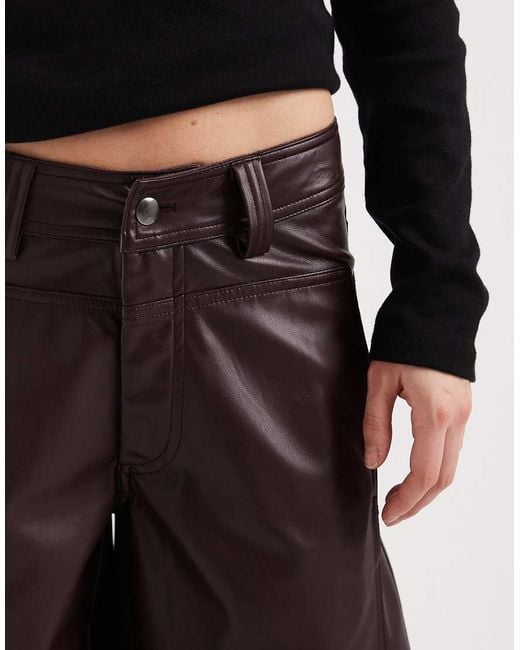 ASOS Black Petite Faux Leather Barrel Leg Trousers With Seam Detail