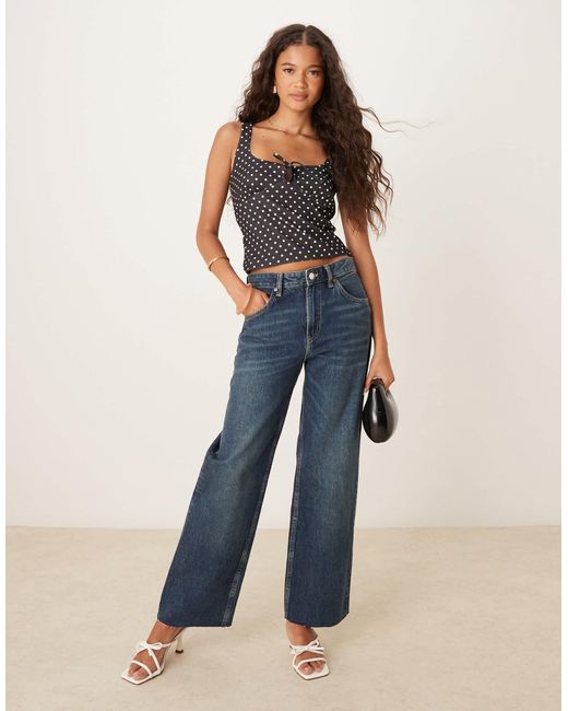 ASOS Blue Milkmaid Ruched Bust Top With Tie Detail