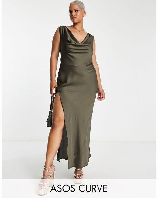 ASOS Asos Design Curve Cowl Neck Cami Beach Maxi Dress in Green | Lyst  Australia
