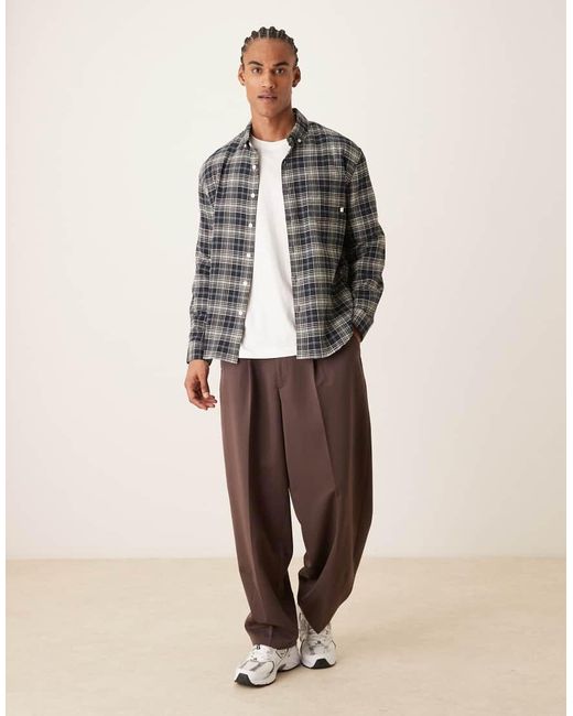 Farah Gray Sands Long Sleeve Flannel Logo Shirt for men