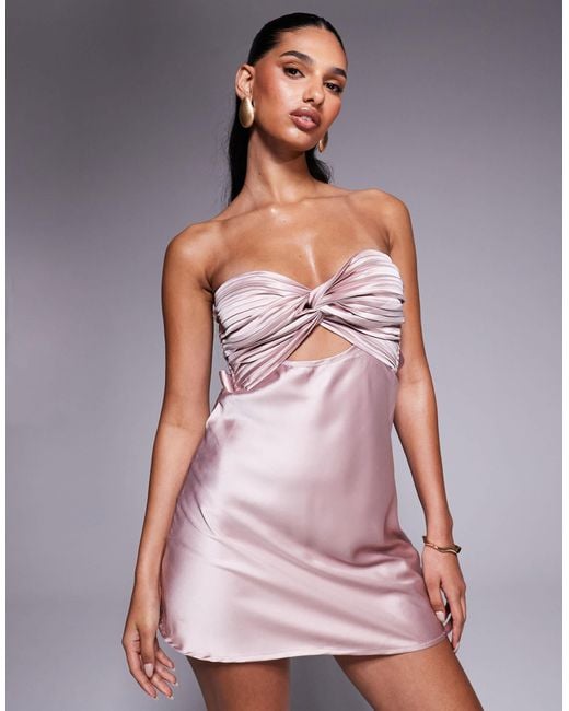 Princess Polly Pink Shellie Satin Bandeau Twist-front Open-back Mini Dress