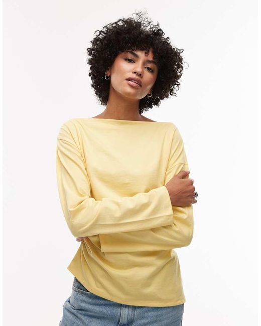 TOPSHOP Yellow Asymmetric Slash Neck Long Sleeve Top