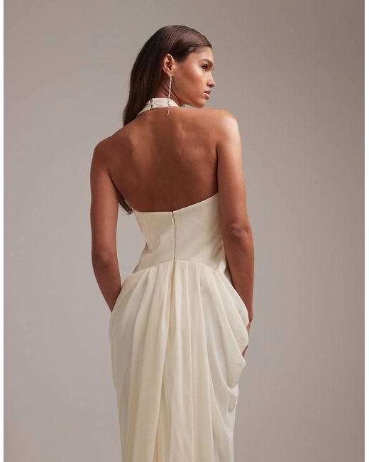 ASOS Multicolor Plunge Halter Cinch Waist Maxi Wedding Dress With Train