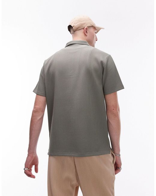 Topman Gray Short Sleeve 1/4 Zip Through Plisse Shirt for men