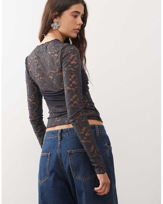 Lioness Blue Midnight Long Sleeve Sheer Lace Top