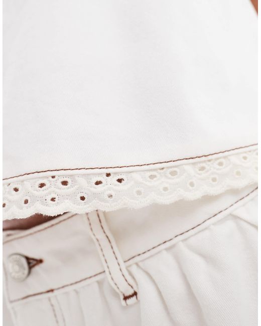 ASOS White Denim Shift Top With Broderie Trim