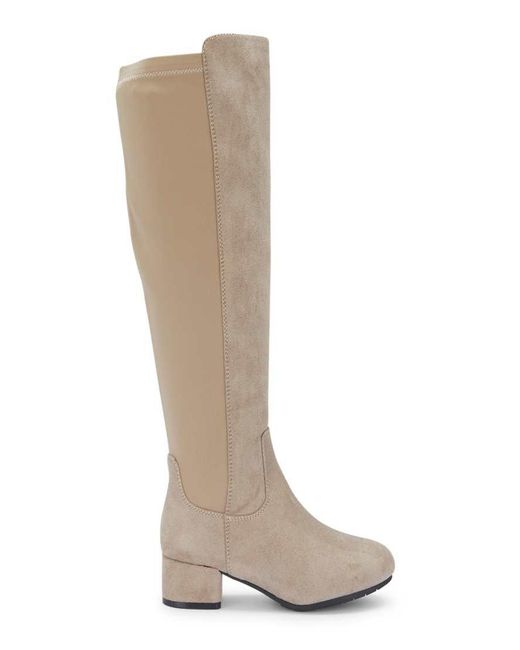 SEQWL Wide Fit White Knee High Boots With Block Heel And Zip Closure