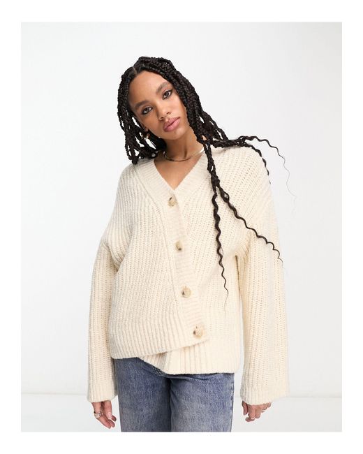 & Other Stories Natural Wool Asymmetric Button Cardigan