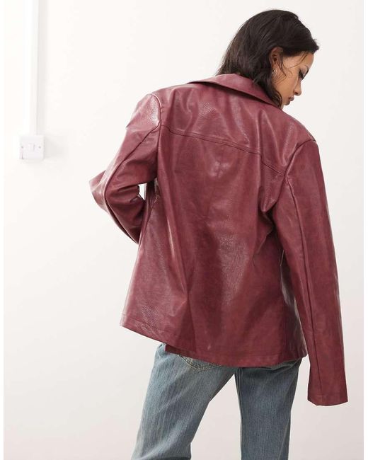 Reclaimed (vintage) Red 90s Distressed Faux Leather Blazer Coat
