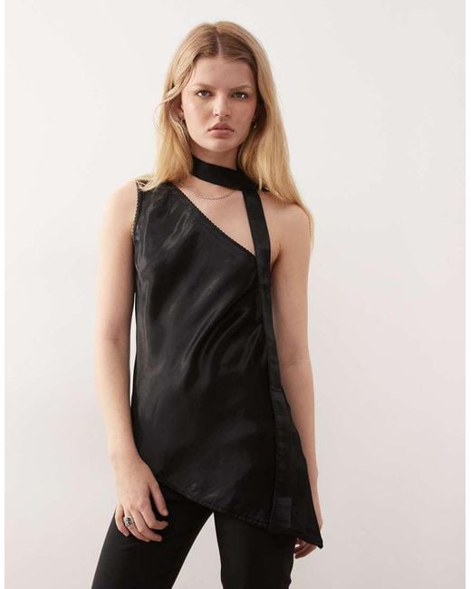 Reclaimed Vintage Black One Shoulder Top With Scarf Detail