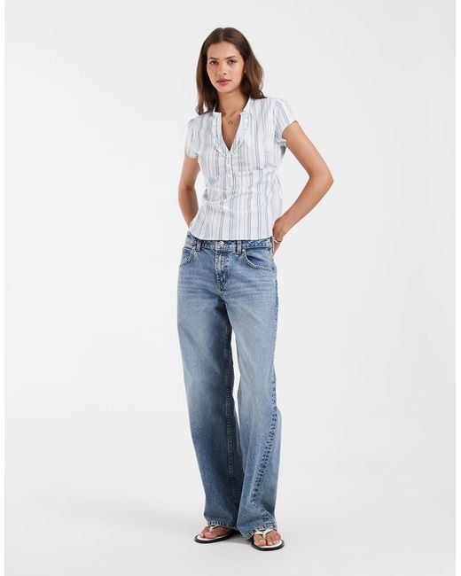 Hollister White Cinched Short Sleeve Henley Shirt