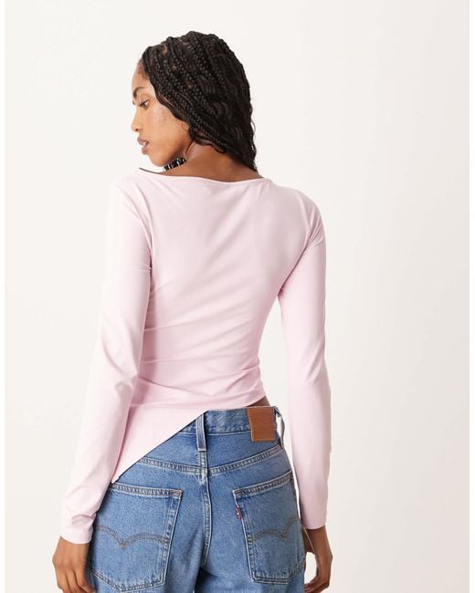 ASOS White Ruched Side Asymmetric Hem Long Sleeve Top