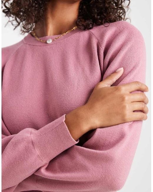 ASOS Pink Knit Crew Neck Sweater With Waisted Detail