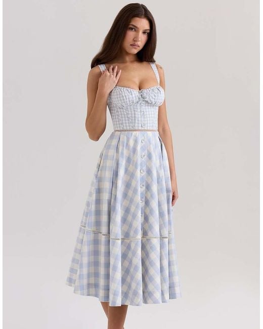 House Of Cb White Chiarina Gingham Stretch Cotton Midi Dress