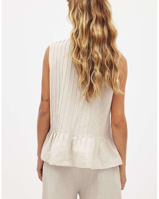 NA-KD Natural Linen Blend Pleated Boxy Top