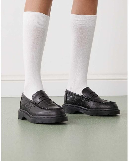 Dr. Martens Gray Unisex Penton Atlas Croc Embossed Loafer