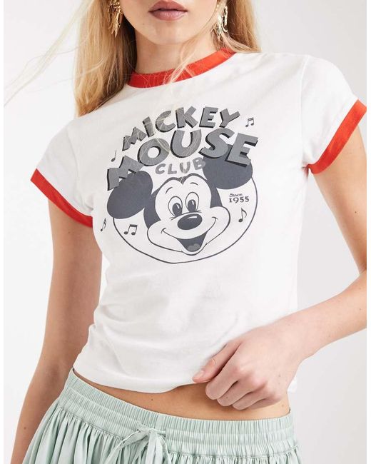 ASOS White Disney Ringer Baby Tee With Mickey Mouse Print