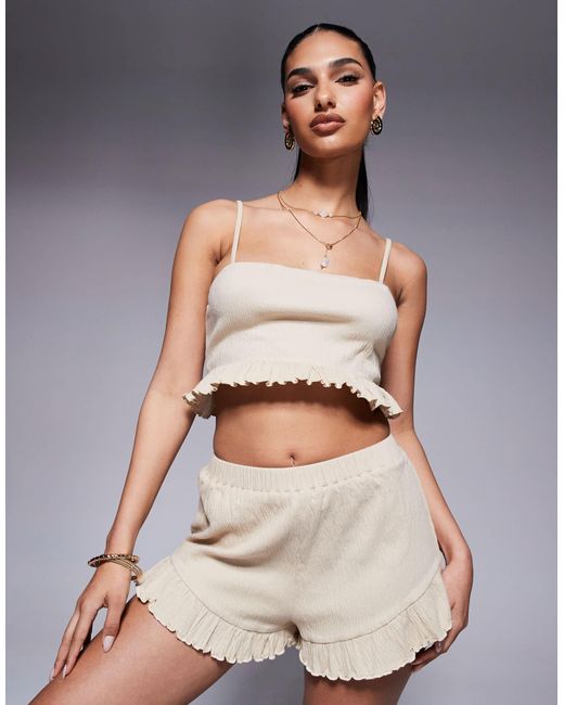 ASOS Natural Co-ord Crinkle Flippy Shorts With Frill Hem