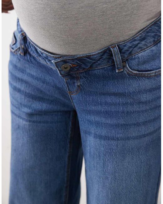 Mama.licious Blue Mamalicious Maternity Over The Bump Wide Leg Jeans