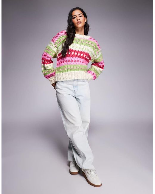 Kiwi & Co Multicolor Gingerbread Contains Wool Hand Knitted Heart Fairisle Knit Jumper