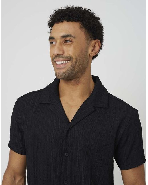 Brave Soul Blue Textured Revere Collar Shirt for men