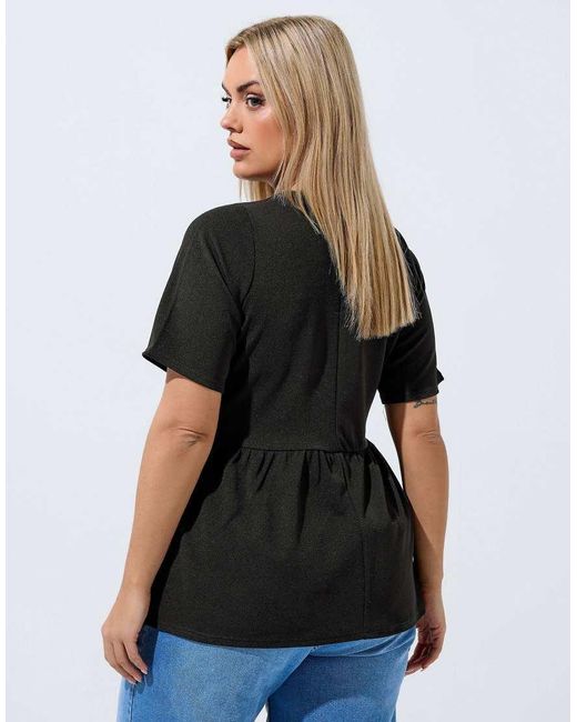 Yours Clothing Black Button Peplum Top
