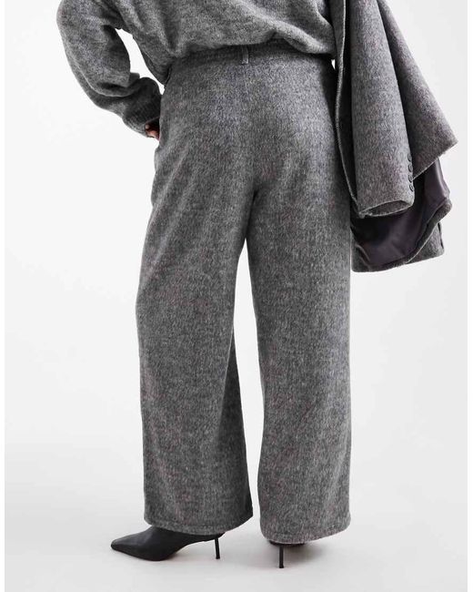 Renee Studio Gray Plus Exclusive Brushed Wool Look Tailored High Rise Wide Leg Pants