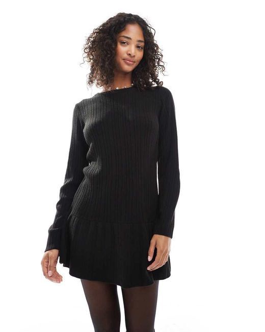 ONLY Black Dropped Hem Knitted Mini Dress