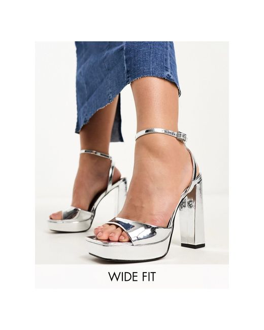 Asos Design Noon Platform Barely There Heeled Sandals In Clear In Silver |  ModeSens