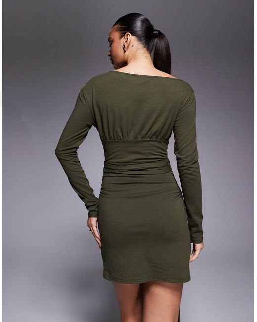 Fashionkilla Gray Exclusive Cotton Rich Off Shoulder Long Sleeve Wrap Waist Detail Mini Dress