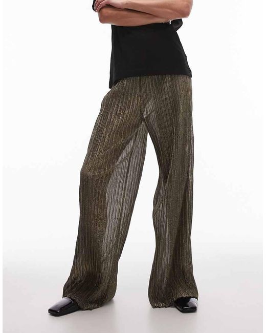 TOPSHOP Black Wide Leg Metallic Sheer Trousers