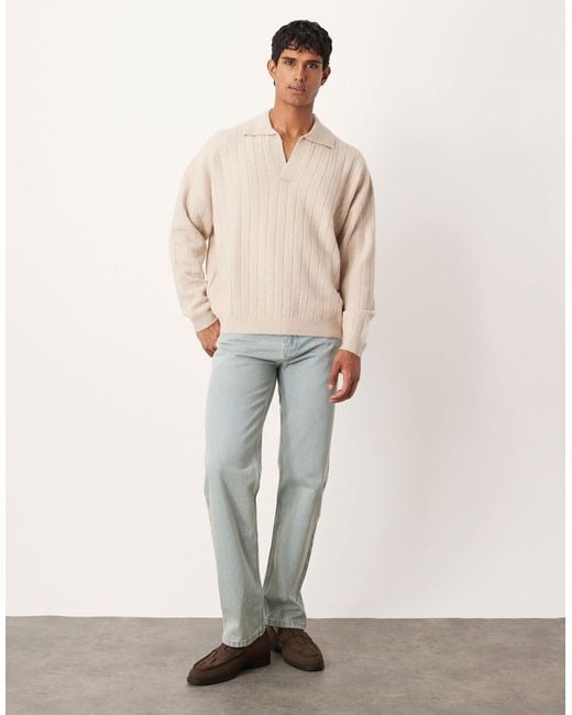 ASOS – langärmliger oversize-polopullover in Natural für Herren