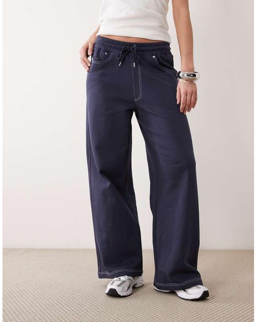 ASOS Blue Contrast Stitch Wide Leg Sweatpants