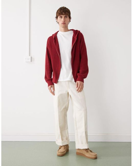 Collusion Red Knit Boxy Hoodie for men