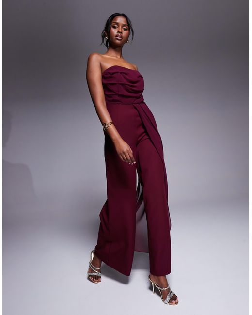 ASOS Purple Bandeau Chiffon Bodice Tailored Trouser Jumpsuit