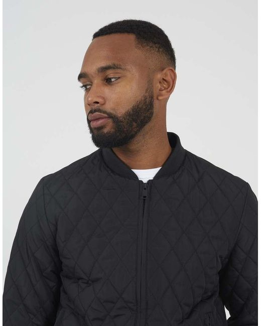 Brave Soul Blue Diamond Quilted Bomber Jacket for men