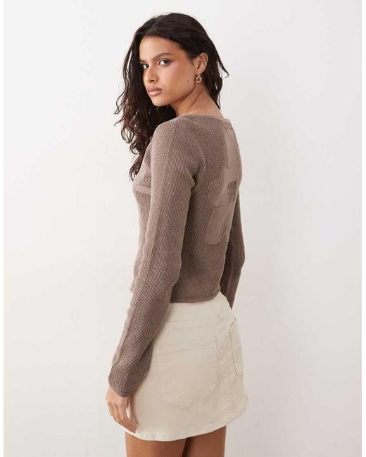 ASOS Natural Fine Knit Floral Top