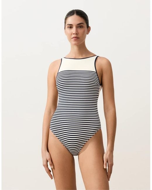 Oysho Blue Striped Halter Swimsuit