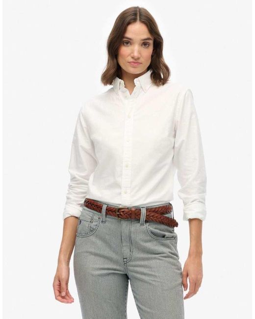 Superdry White Slim Oxford Button Down Long Sleeve Shirt