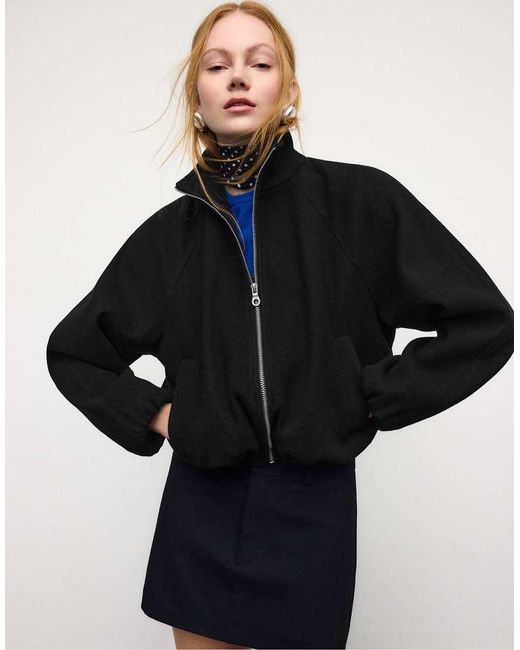 Stradivarius Black Soft-touch Bomber Jacket
