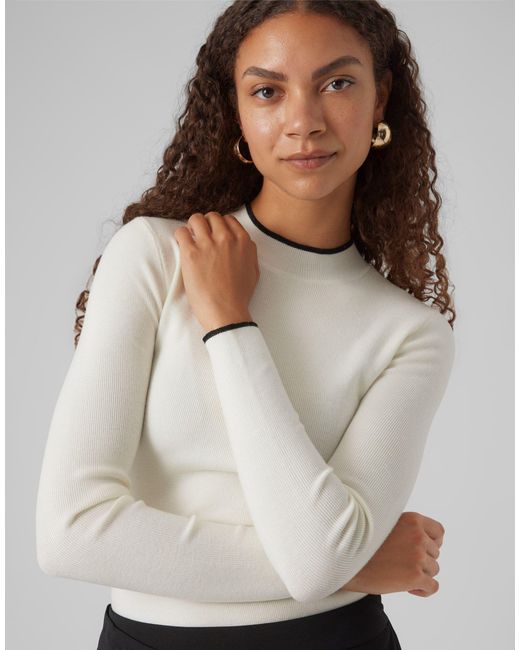 Vero Moda White Long Sleeved Ribbed Top With Contrast Tipping