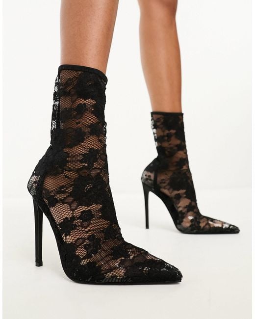 SIMMI Black Simmi london wide fit – sade – stiefeletten aus spitze