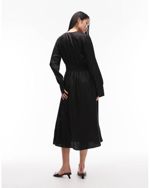& Other Stories Black Deep V Neck Midi Dress With Cuff Detail